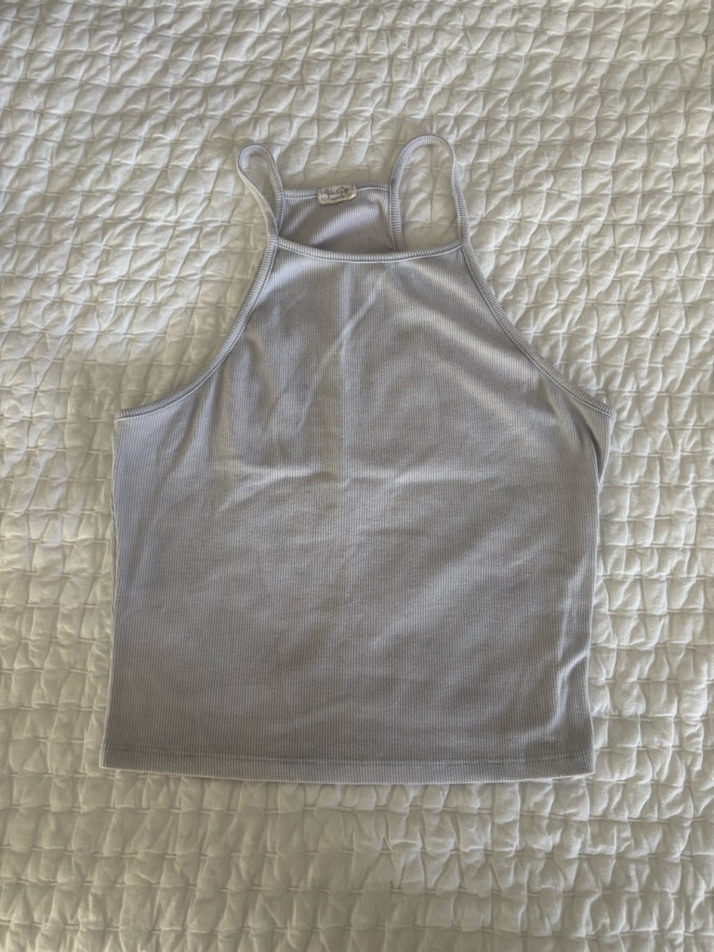 Light Blue Ribbed Halter Crop Tank Top